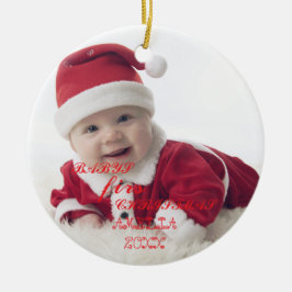 Ornamento De Cerâmica Baby First Christmas Snowflakes Stylish Chic Photo