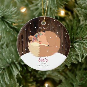 Ornamento De Cerâmica Baby Girl 1rua Woodland Fox Personalizada