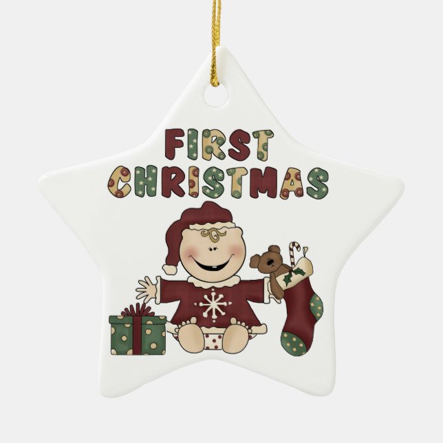 Ornamento De Cerâmica Baby Girl First Christmas Ornament (Frente)