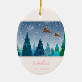 Ornamento De Cerâmica Baby Girl First Christmas Snowflake Photo