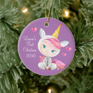 Ornamento De Cerâmica Baby Girl Unicorn Primeiro Natal