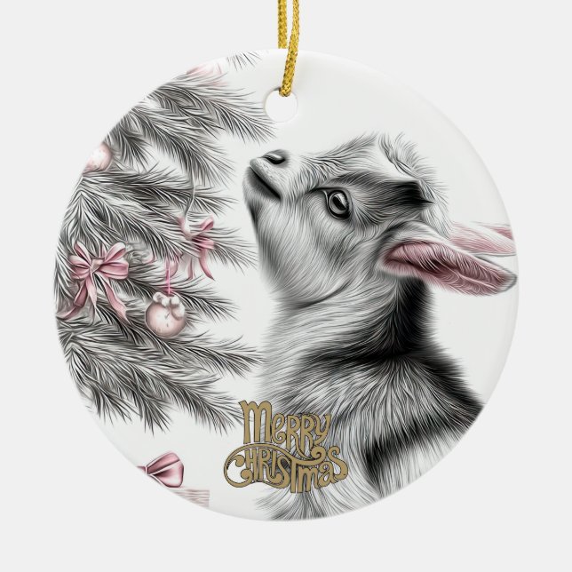 Ornamento De Cerâmica Baby Goat Christmas 11 and YOUR PHOTO (Frente)