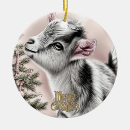 Ornamento De Cerâmica Baby Goat Christmas 13 and YOUR PHOTO