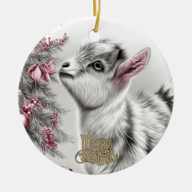 Ornamento De Cerâmica Baby Goat Christmas 15 and YOUR PHOTO (Frente)