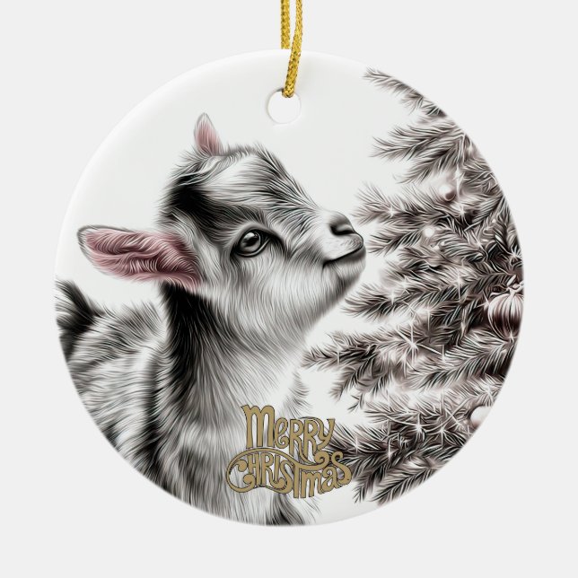 Ornamento De Cerâmica Baby Goat Christmas 17 and YOUR PHOTO (Frente)