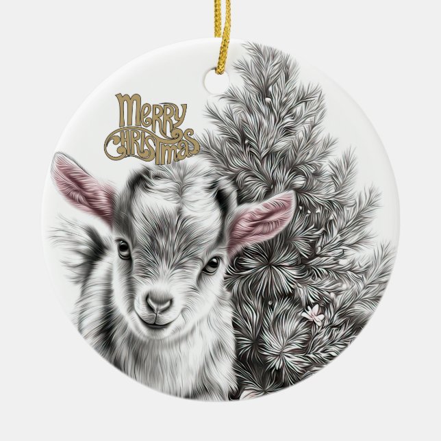Ornamento De Cerâmica Baby Goat Christmas 18 and YOUR PHOTO (Frente)
