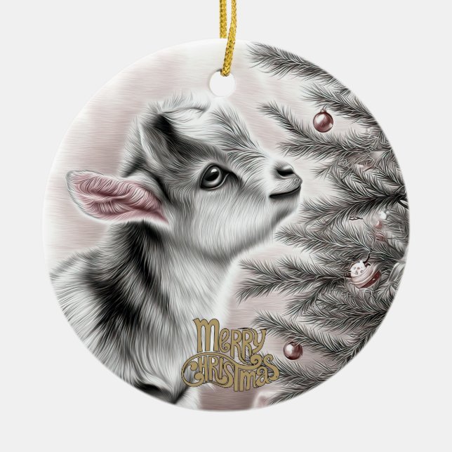 Ornamento De Cerâmica Baby Goat Christmas 19 and YOUR PHOTO (Frente)