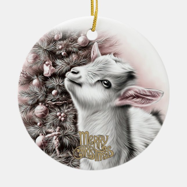 Ornamento De Cerâmica Baby Goat Christmas 1 and YOUR PHOTO (Frente)