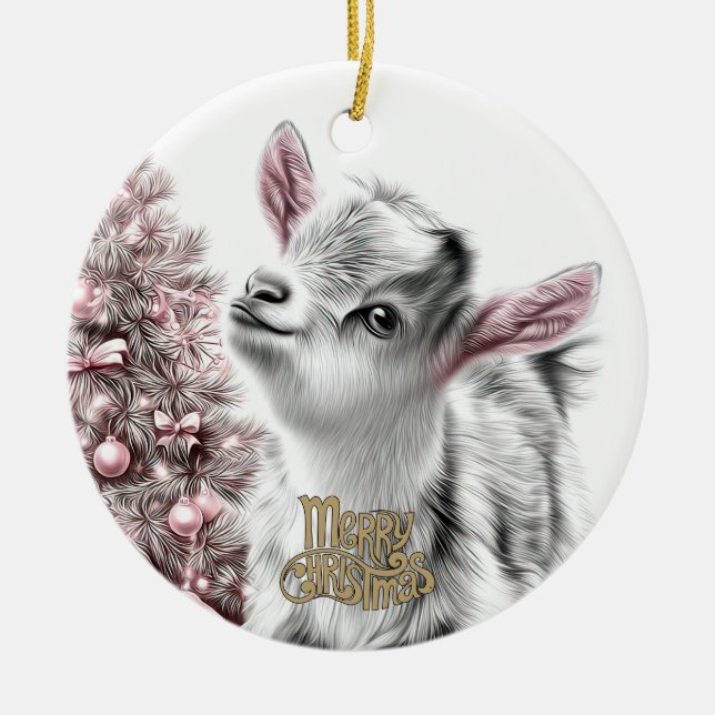 Ornamento De Cerâmica Baby Goat Christmas 20 and YOUR PHOTO (Frente)