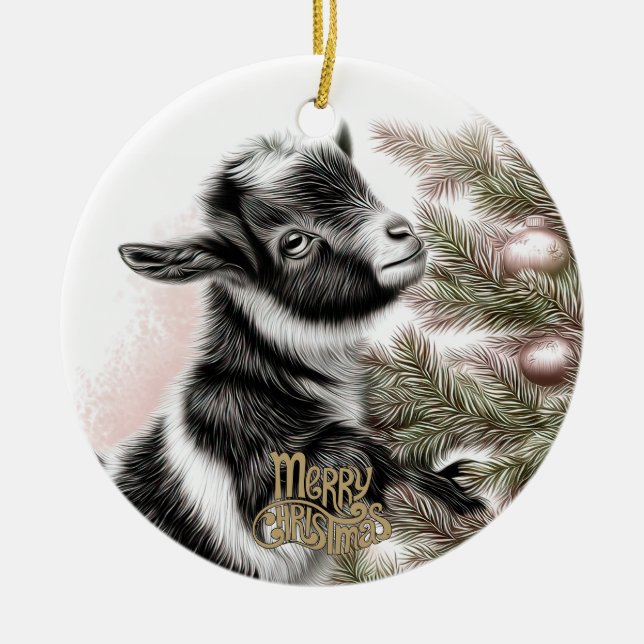 Ornamento De Cerâmica Baby Goat Christmas 2 and YOUR PHOTO (Frente)