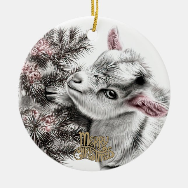 Ornamento De Cerâmica Baby Goat Christmas 4 and YOUR PHOTO (Frente)