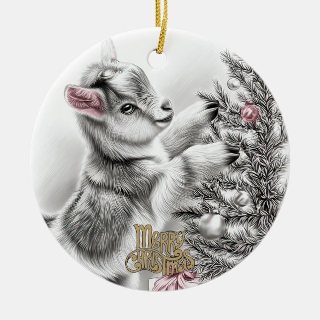 Ornamento De Cerâmica Baby Goat Christmas 8 and YOUR PHOTO (Frente)