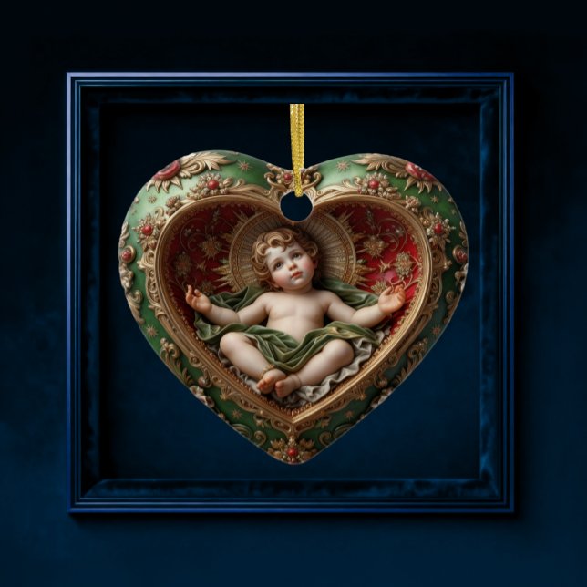 Ornamento De Cerâmica Baby Jesus Cradle of Light Ornament (Criador carregado)
