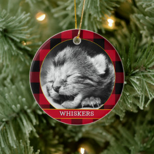 Ornamento De Cerâmica Baby Kitten, Xadrez de Buffalo Vermelho, Russo de