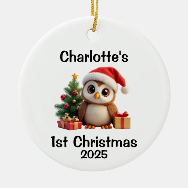 Ornamento De Cerâmica Baby Owl Christmas (Frente)