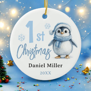 Ornamento De Cerâmica Baby Penguin Boy Primeiro Natal 2024