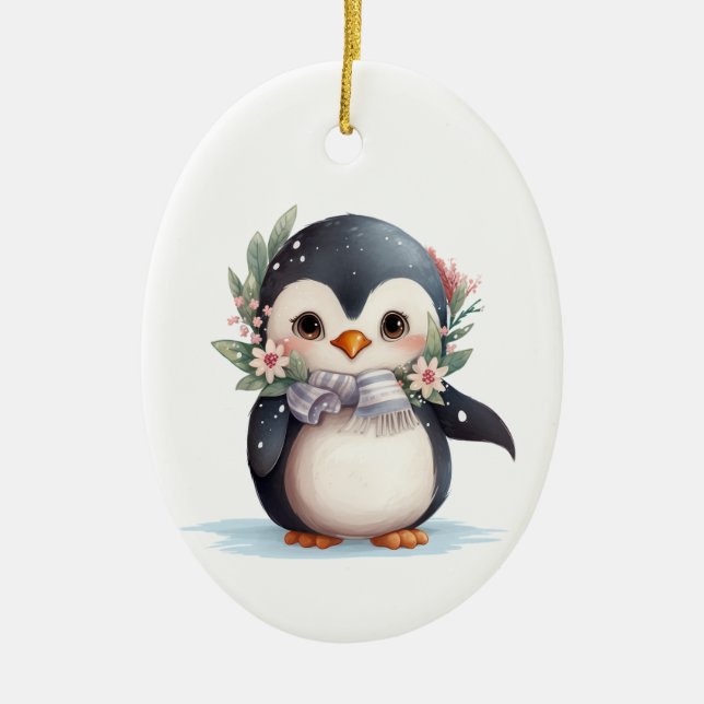 Ornamento De Cerâmica Baby Penguin Ornament - Feriado de inverno bonito (Frente)