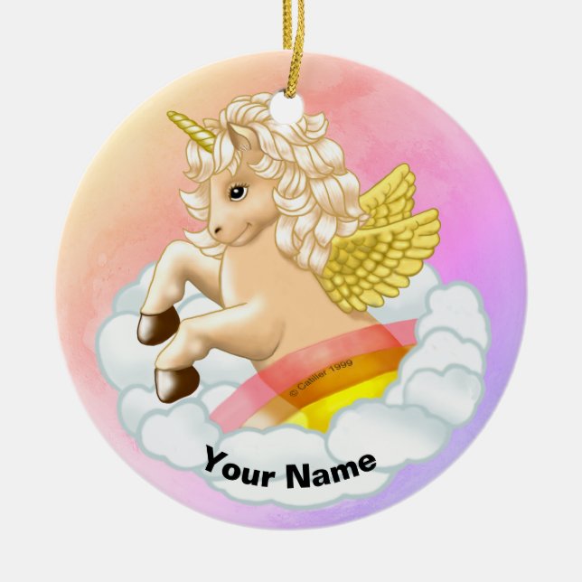 Ornamento De Cerâmica Baby Rainbow Unicorn (Frente)