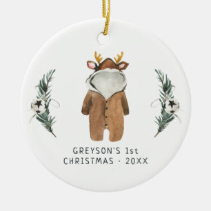Ornamento De Cerâmica Baby Reindeer Primeira Ornação de Natal do Bebê
