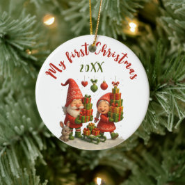 Ornamento De Cerâmica Baby’s First Christmas - Cute Holiday Gnomes