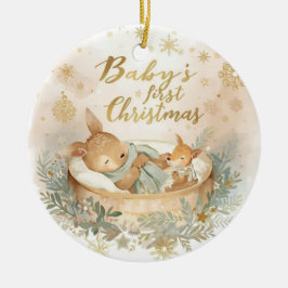 Ornamento De Cerâmica Baby’s First Christmas Double-Sided Ceramic