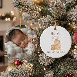 Ornamento De Cerâmica Baby’s First Christmas Western Photo