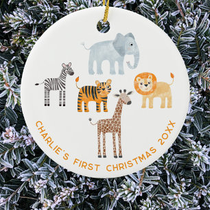 Ornamento De Cerâmica Baby Safari Animal Personalizado Primeiro Natal