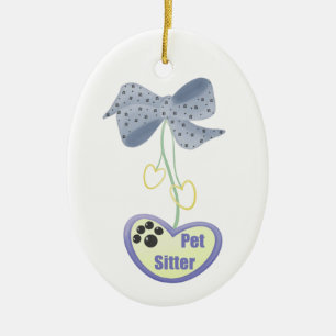 Ornamento De Cerâmica Baby-sitter do animal de estimação (o azul oscil