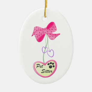 Ornamento De Cerâmica Baby-sitter do animal de estimação (o rosa oscil