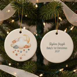 Ornamento De Cerâmica Baby's 1st Christmas Ornament - Moon & Stars