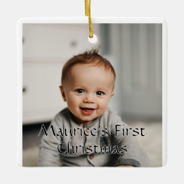 Ornamento De Cerâmica Baby's first Christmas Customizable Photo Ornament (Frente)