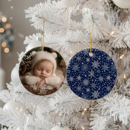 Ornamento De Cerâmica Baby's First Christmas Photo