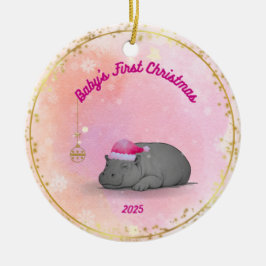 Ornamento De Cerâmica Baby's First Christmas - Porcelain Hippo Ornament