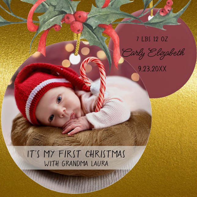 Ornamento De Cerâmica Baby's first Christmas with Grandma (Criador carregado)