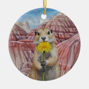 Ornamento De Cerâmica Badlands National Park Prairie Dog Watercolor