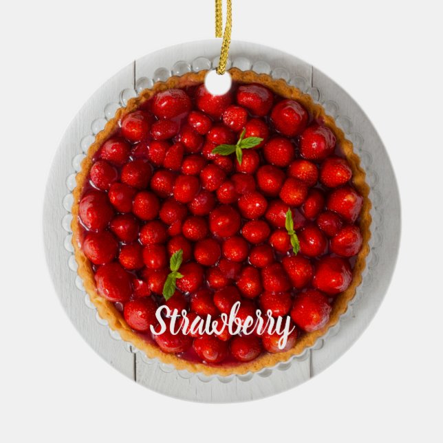 Ornamento De Cerâmica Bagaço de morango com hortelã em madeira branca (Frente)