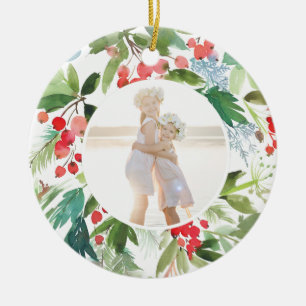 Ornamento De Cerâmica Bagas e hortaliças do inverno da aguarela