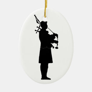 Ornamento De Cerâmica Bagpiper escocês Silhouette