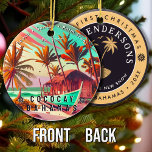 Ornamento De Cerâmica Bahamas CocoCay Retro Viagem Souvenir 1950<br><div class="desc">Coco Cay Bahamas Tropical Retro Sunset design. Encaixe-se na nostalgia da CocoCay com nossa lembrança vintage, projetada especificamente para férias à beira-mar. Lembrando de uma era passada, este design encapsula a tranquilidade e beleza da enseada, servindo como um belo lembrete de sua fuga ao lado da praia. Esta design de...</div>