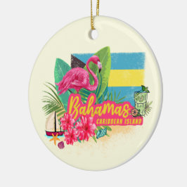 Ornamento De Cerâmica Bahamas retro caribe ilha flamingo vintage