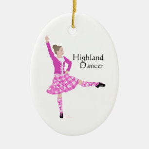 Ornamento De Cerâmica Bailarina das Terras Altas Escocesas Rosa