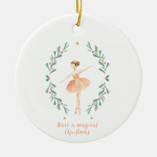 Ornamento De Cerâmica bailarina de aquarela, botânica e fofo Natal