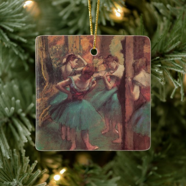 Ornamento De Cerâmica Bailarinas, Rosa e Verde de Edgar Degas (Árvore)
