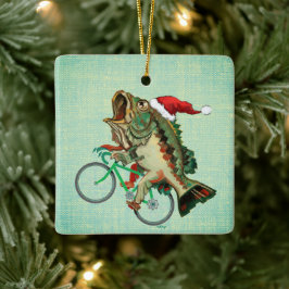 Ornamento De Cerâmica Baixo-borda cavalgando bicicleta com o Papai Noel