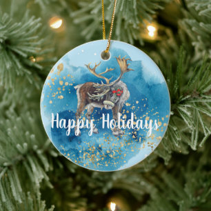 Ornamento De Cerâmica Balança Azul de Reinador de Natal