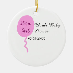 Ornamento De Cerâmica Balão cor-de-rosa é uma data de adição de nome de