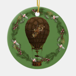 Ornamento De Cerâmica Balão de Steampunk & Wreath personalizável