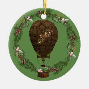 Ornamento De Cerâmica Balão de Steampunk & Wreath personalizável