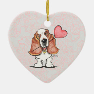 Ornamento De Cerâmica Balão do coração de Basset Hound