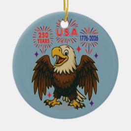 Ornamento De Cerâmica Bald Eagle com Fireworks - EUA 250 Anos 1776-2026